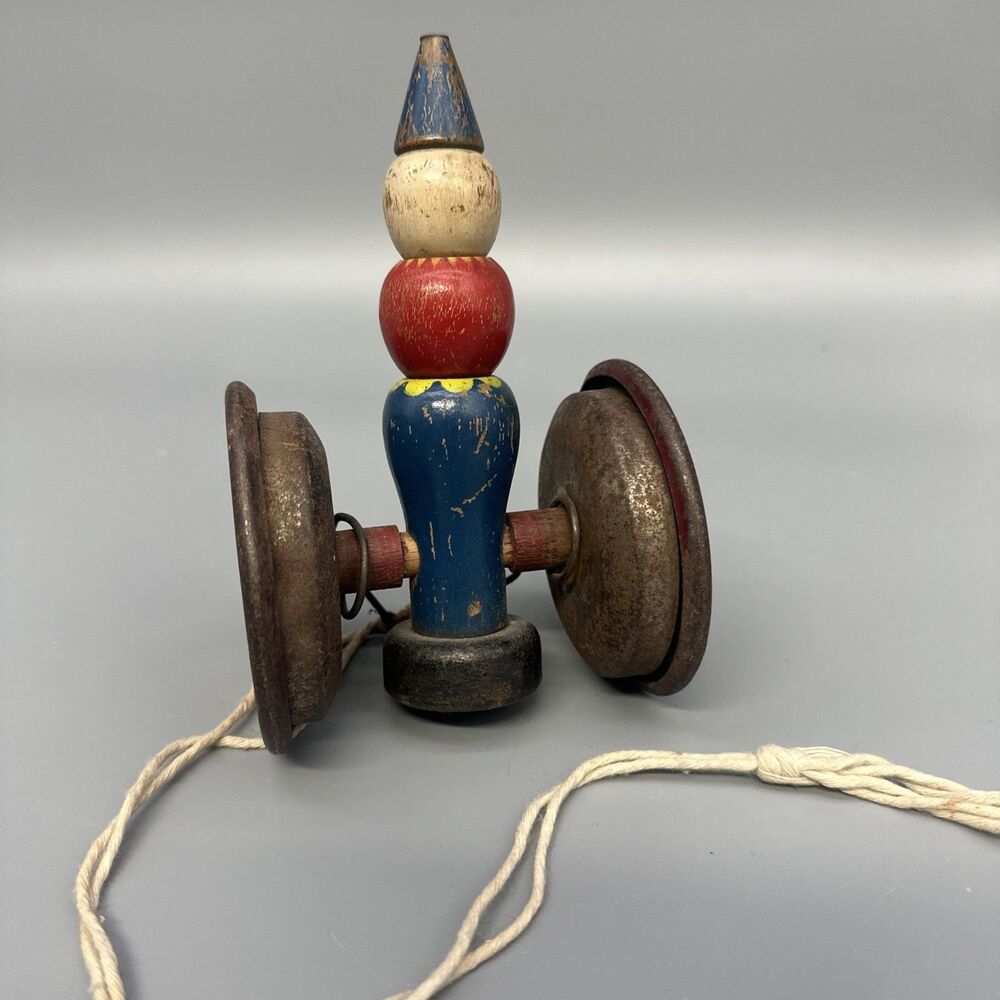 VINTAGE 1930 GONG BELL MFG. CO. WOODEN PULL TOY RARE JINGLING JIM